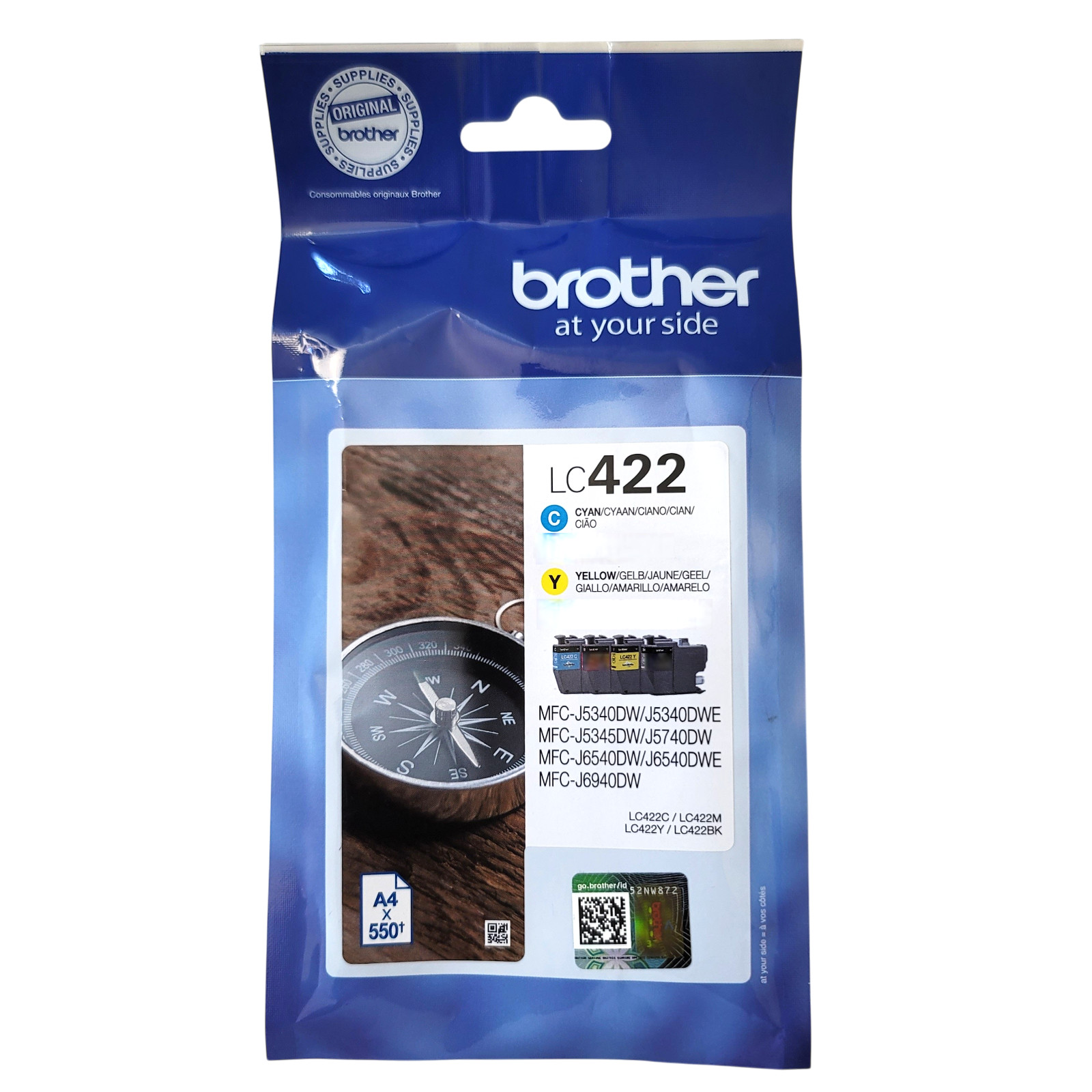 Genuine Brother LC422 Cyan & Yellow Ink Cartridges - New & Sealed (Single Pack)