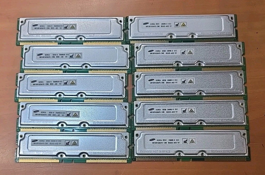 10x SAMSUNG 256MB MR18R1628AF0-CM8 RDRAM PC-800-40 ECC Memory RIMM