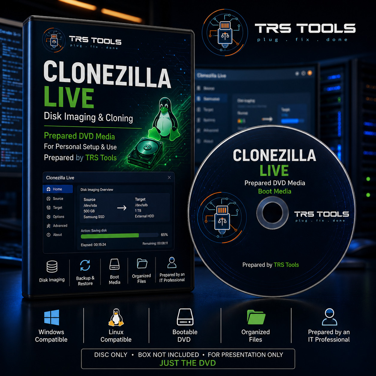 Clonezilla Live DVD Prepared Boot Media Backup Disk Cloning