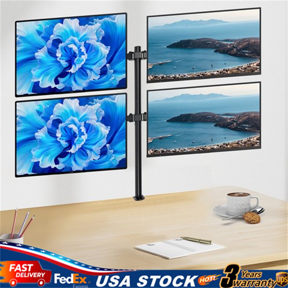 Quad Monitor Desk Mount Adjustable Clamp Stand Heavy Duty 4 Screens up to 27"
