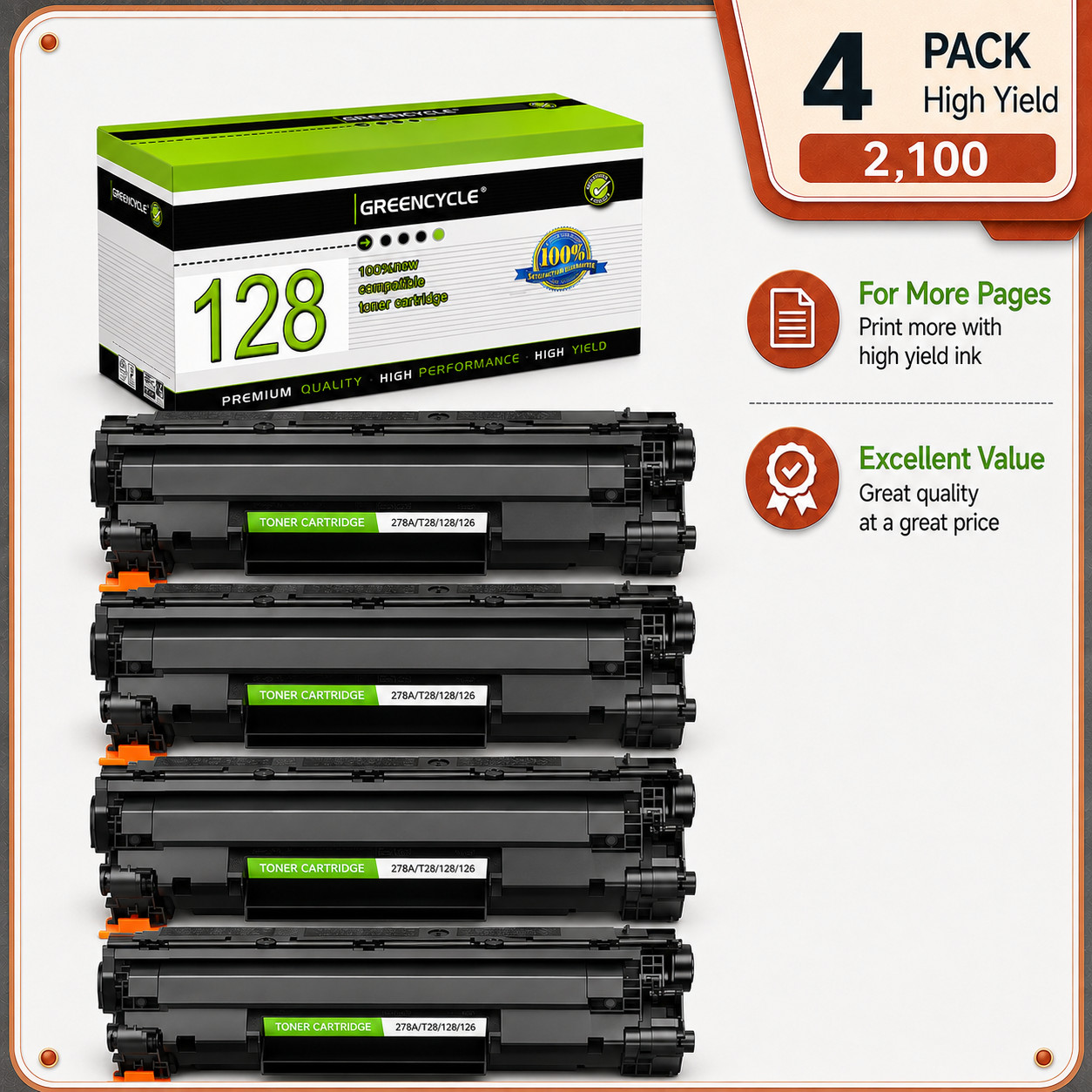 GREENCYCLE 4PK CRG126 Toner Cartridge For Canon126 ImageClass LBP6200d LBP6230dw