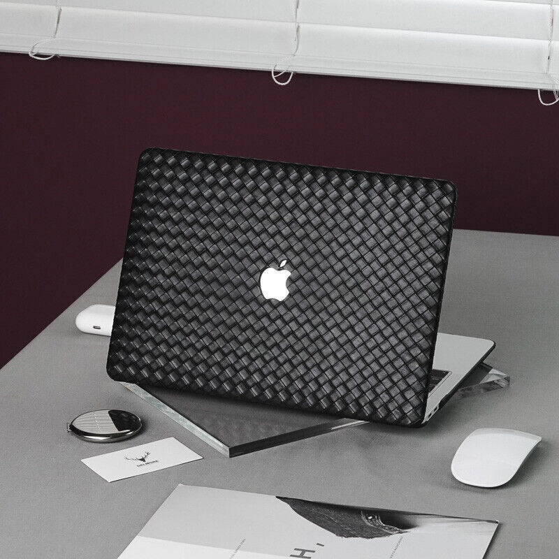 Black Braid Woven PU Leather Shell Case Cover For Apple MacBook Air MacBook Pro