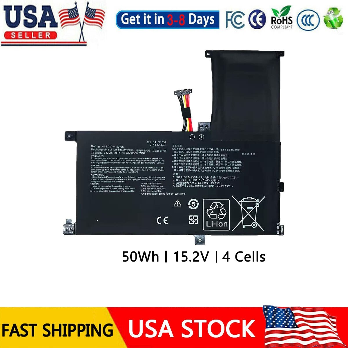 ✅New B41N1532 Battery For ASUS ZenBook Flip UX560UA Q504UA Q504UAK 15.2V 50Wh