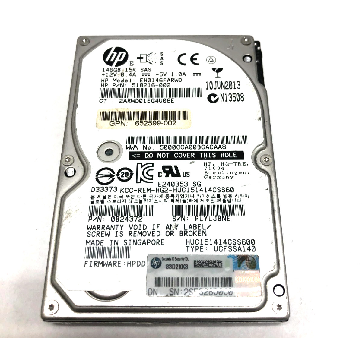 HP EH0146FARWD 146GB 15K RPM 2.5" SAS Hard Drive HDD 518216-002