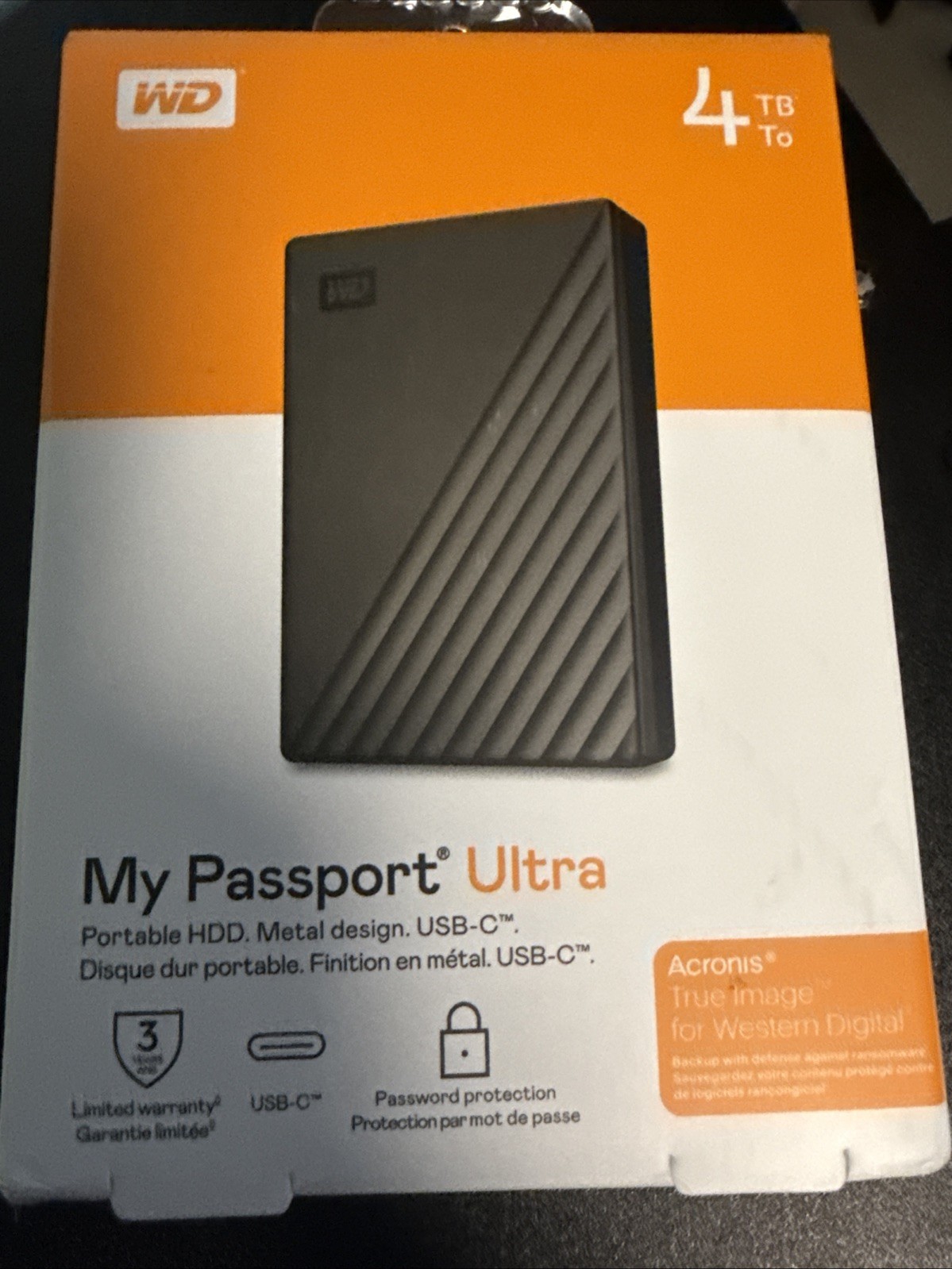 WD 4TB My Passport Ultra Portable USB-C Windows + Mac HDD-WDBFTM0040BSL-WESN