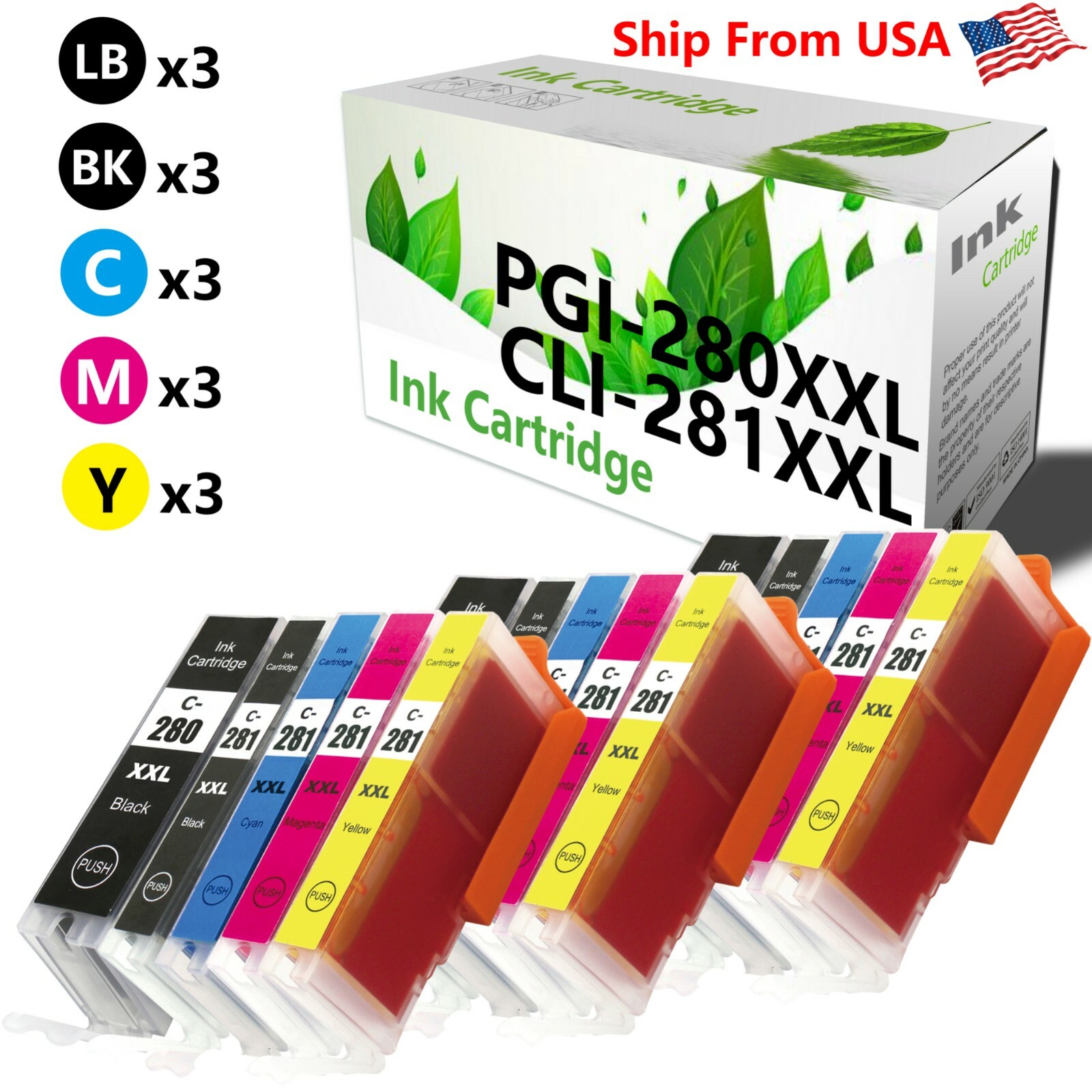15PK PGI280 XXL CLI281XXL Ink Cartridge for PIXMA TR7500 TR7520 TS8100 Printer