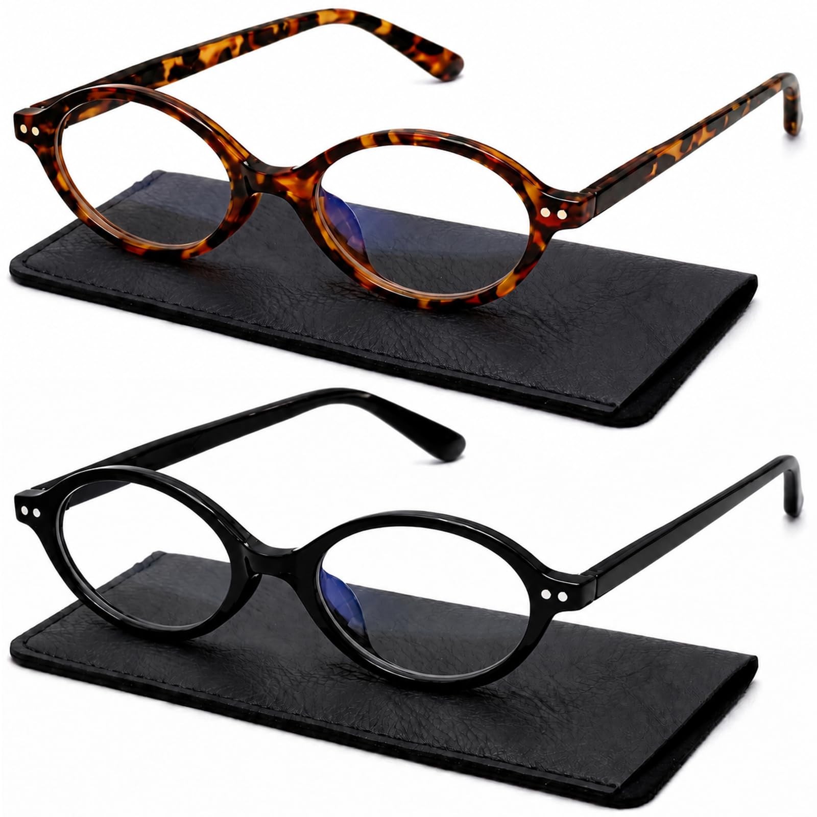 2 Pack Small Oval Blue Light Glasses Slim Frame