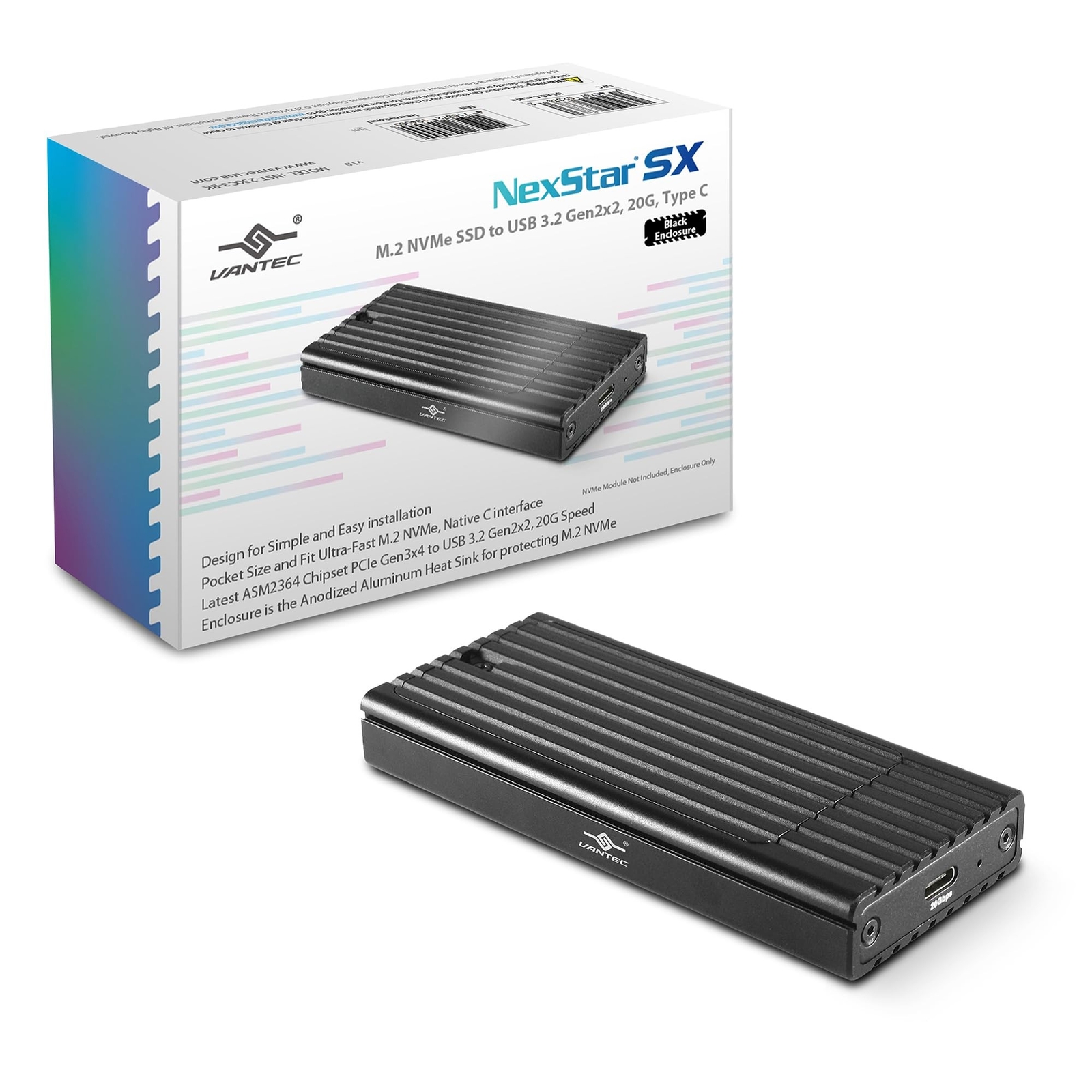 NexStar SX, M.2 NVMe SSD to USB 3.2 Gen2x2, 20G, Type C, Black Enclosure (NST...