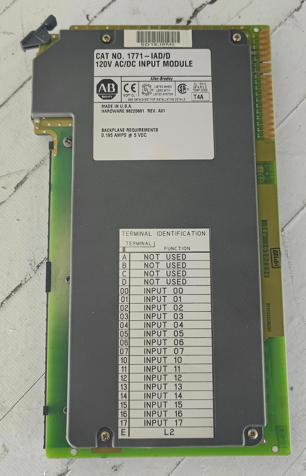 Allen-Bradley 1771-IAD/D 120V AC/DC Input Module 96220601 Rev A01