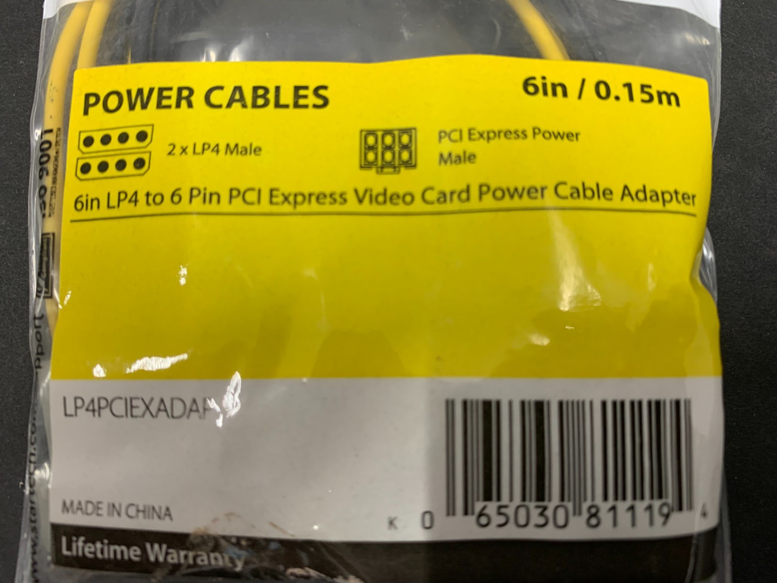 StarTech LP4PCIEXADAP 6in LP4 to 6 Pin PCI Express VideoCard Power Cable Adapter