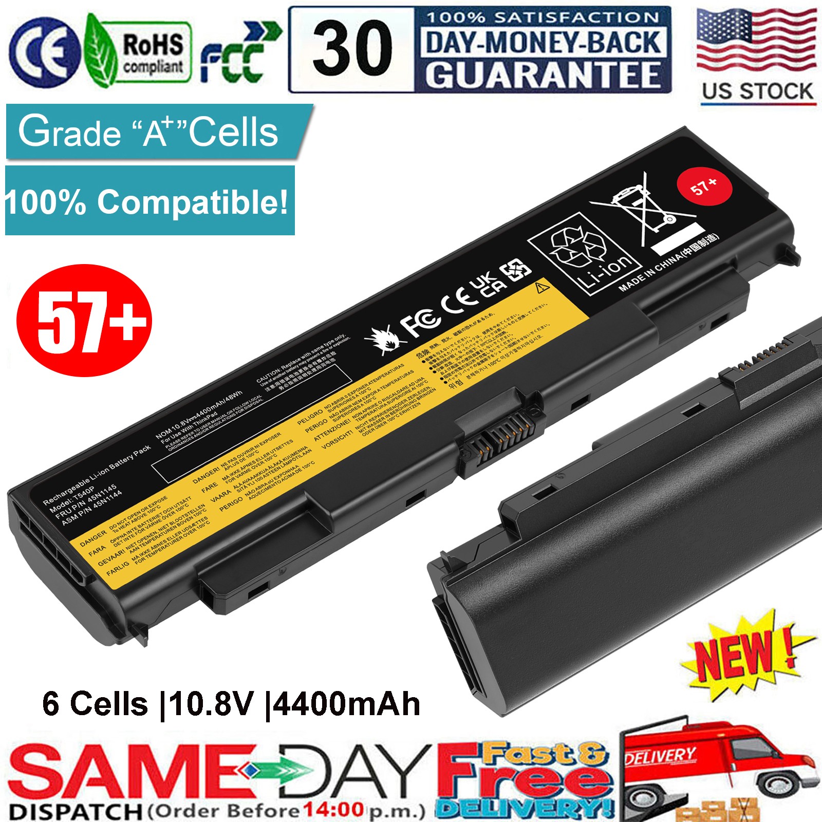 57+ T440p Battery For Lenovo ThinkPad T540P W540 L440 45N1144 45N1145 Grade A+