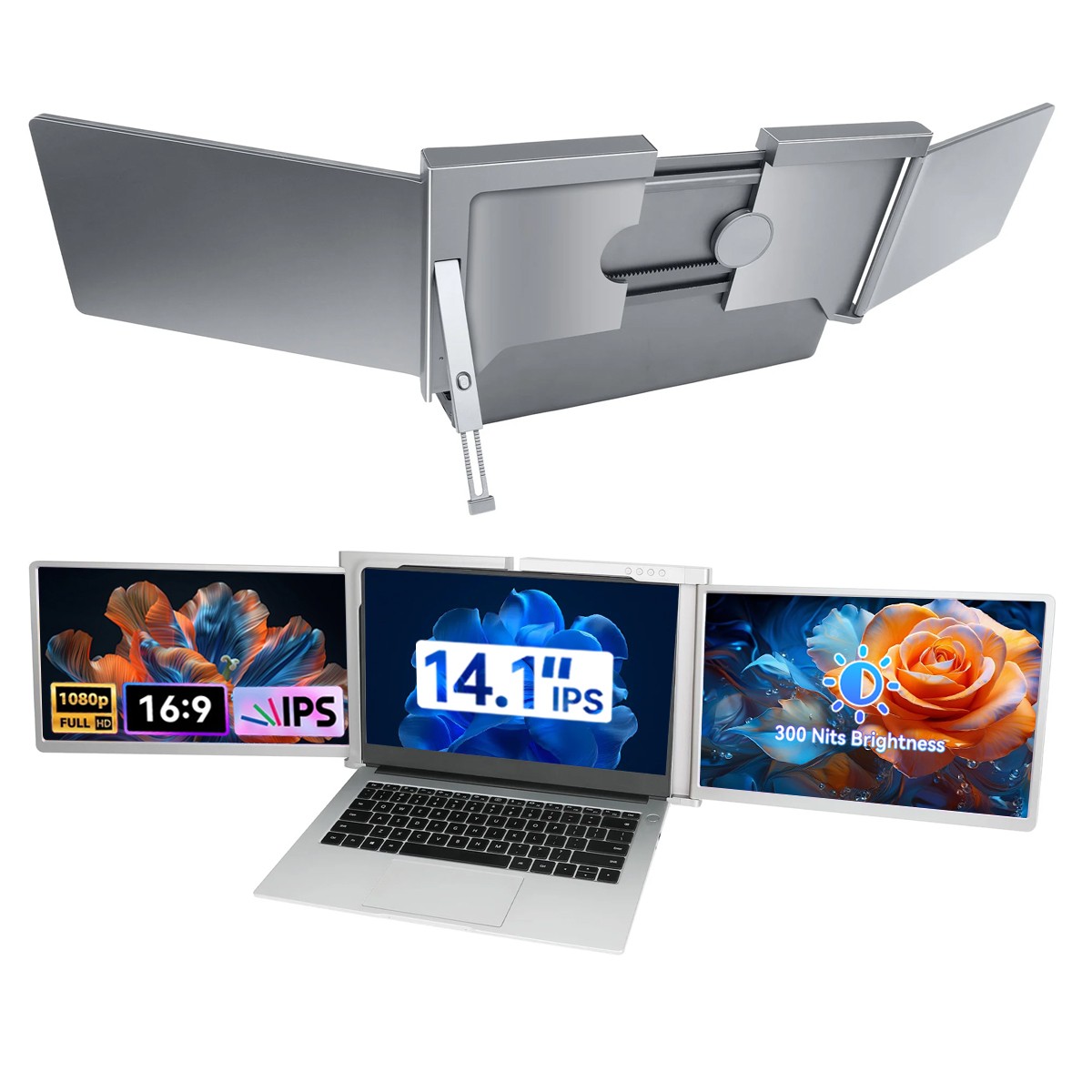 AEEZO 14" Triple Portable Monitor FHD IPS Laptop Screen Extender Fits 13"-17"