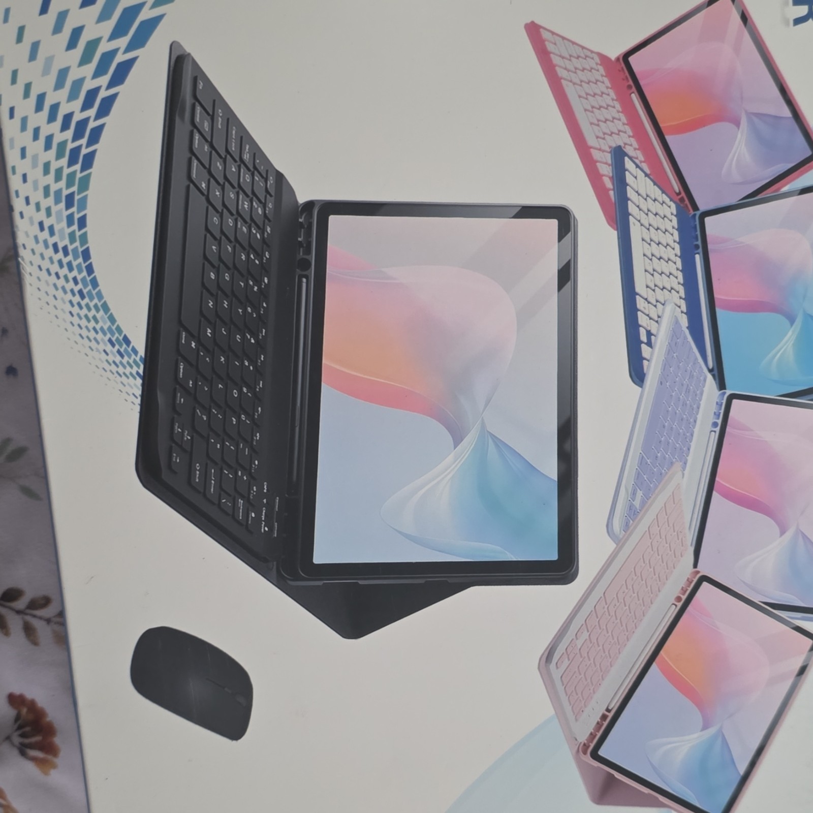 TUNKARMOR Universal Tablet Keyboard Case & Bluetooth Mouse Bundle Black PU