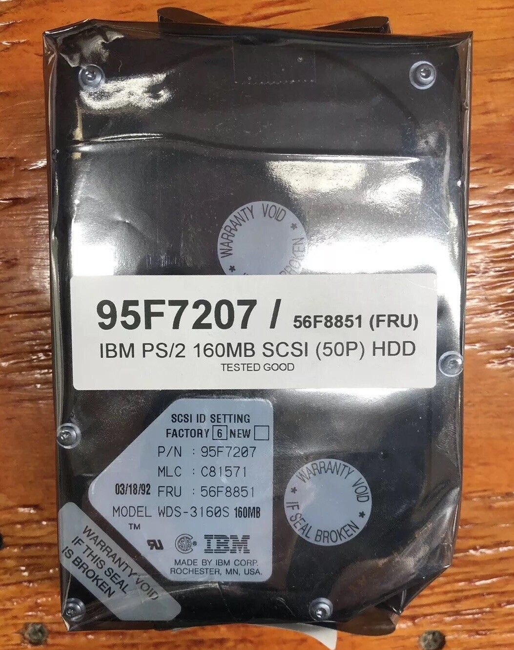 95F7207 / 56F8851 IBM PS/2 160MB SCSI HDD 50-PIN TESTED WDS-3160