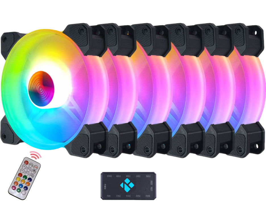 RK RGB LED 120mm Case , CPU  Fan, Ultra Quiet, High Airflow RGB - 6 pack **NEW**