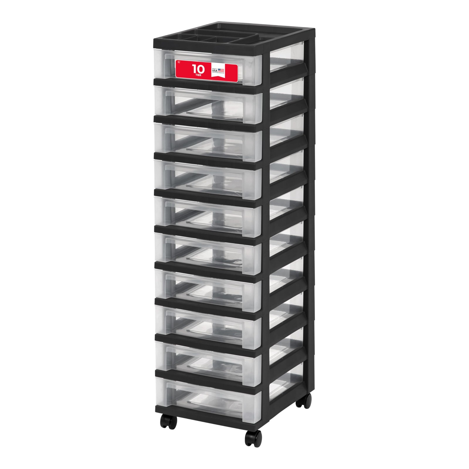 Rolling Storage Cart 10 Drawer Plastic Organizer Wheels Black IRIS USA Casters
