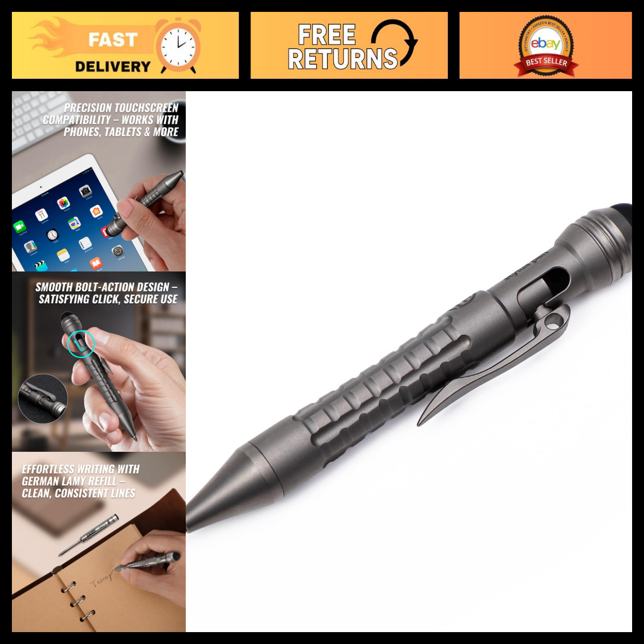 Mini Titanium Stylus Pen - Bolt-Action, Touchscreen Compatible, Smooth Writing,