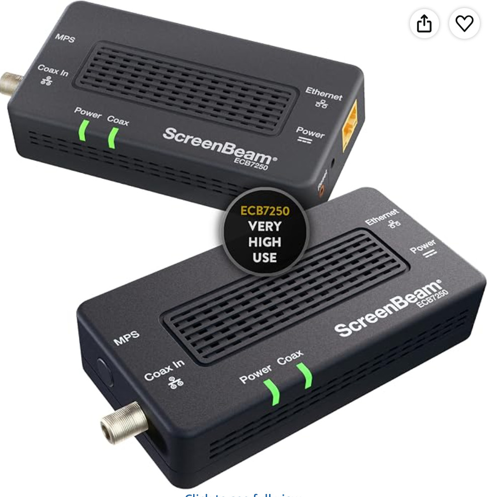 ScreenBeam ECB7250K02 MoCA 2.5 Adapter Starter Kit 2-Pack 2.5Gbps Ethernet