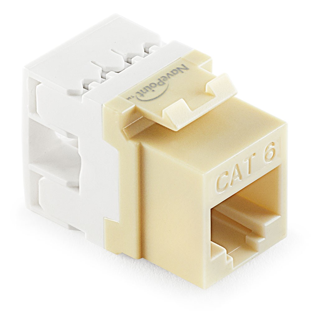 NavePoint 180 Degree Cat6 Keystone Jack, RJ45 Ethernet, Type 110 Ivory, 50-Pack