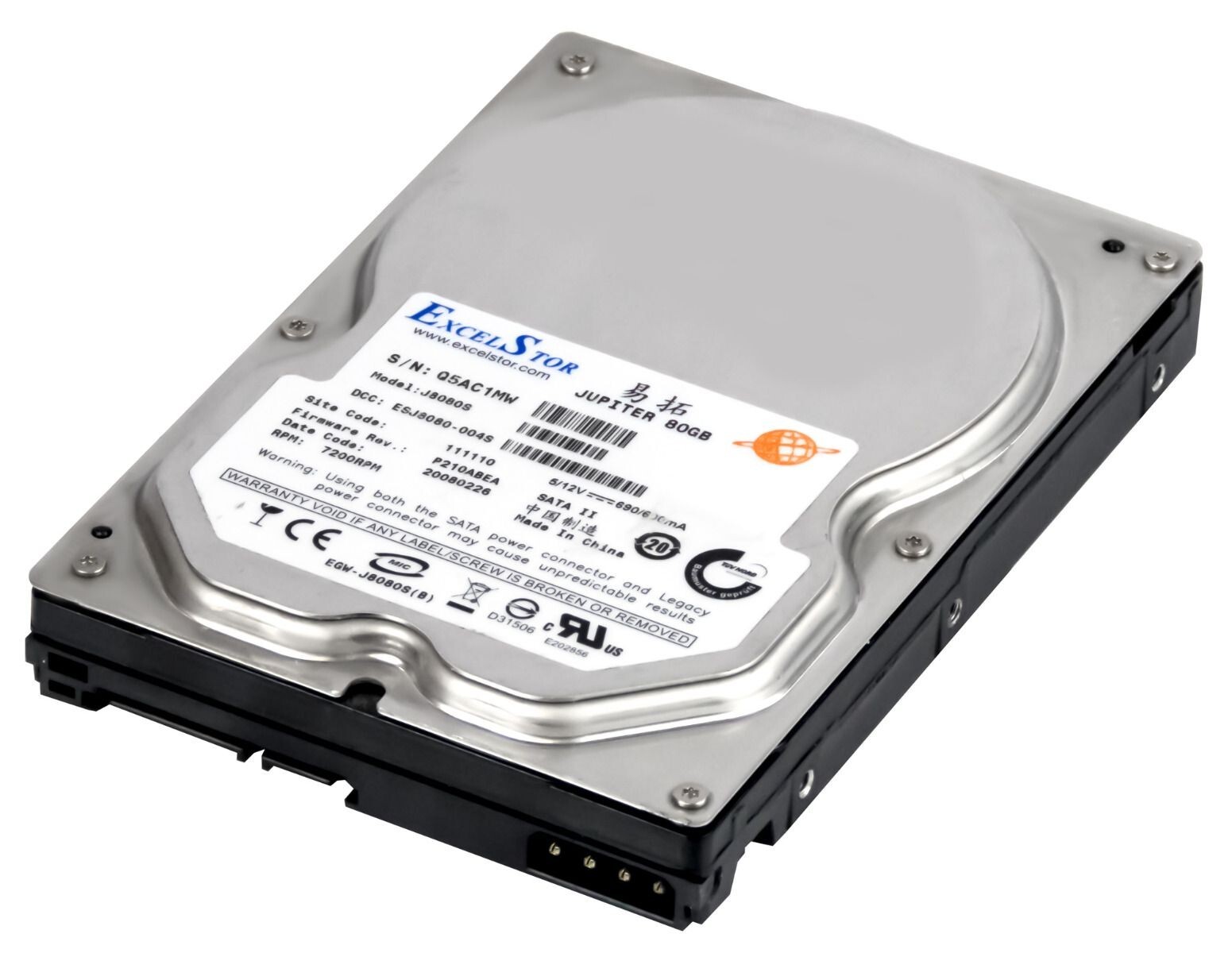 HARD DRIVE EXCELSTOR JUPITER J8080S 80GB 7200RPM 8MB SATA II 3.5"