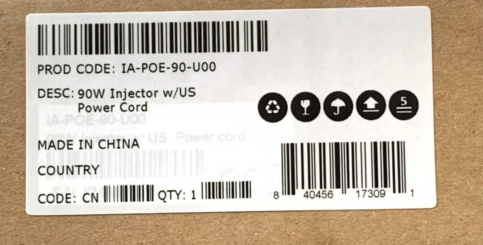 Tyco Industrial IA-POE-90-U00 90w Poe Injector w/US Power Cord