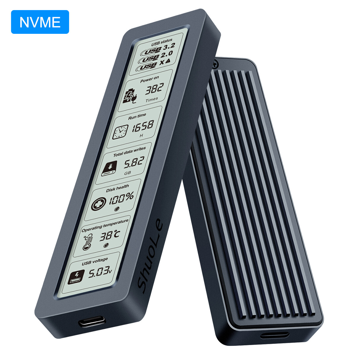 New Aluminum M.2 SSD Enclosure with Display Screen 10Gbps NVME USB C Tool-Free