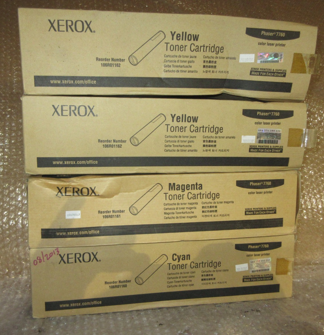 LOT OF 4 Xerox Phaser 7760 Toners Set C/M/Y 106R01160 106R01161 106R01162