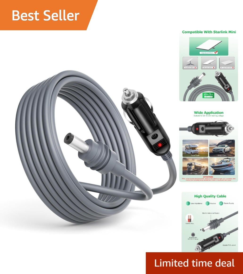 Compact 10FT Starlink Mini Car Power Cable - Waterproof & Reliable Connection