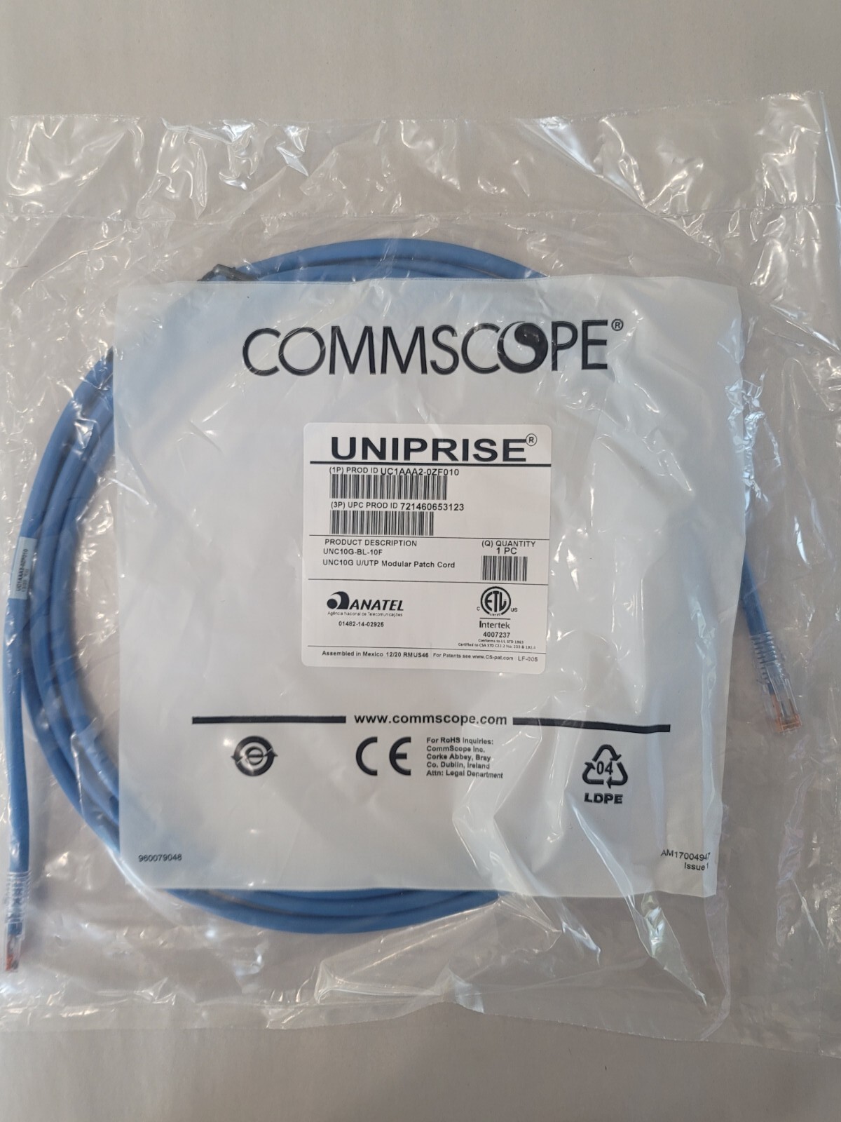Commscope Uniprise Cat. 6A 10ft. Blue Patch Cord