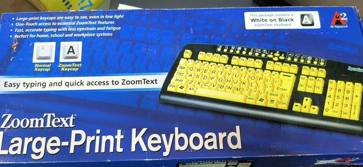 ZoomText Large Print Keyboard Easy To Read USB High Contrast Black White Keys