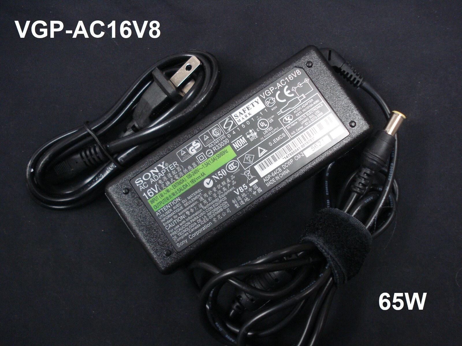 Genuine OEM VGP-AC16V8 AC Power Adapter 16V 4A 65W for SONY VAIO Laptop