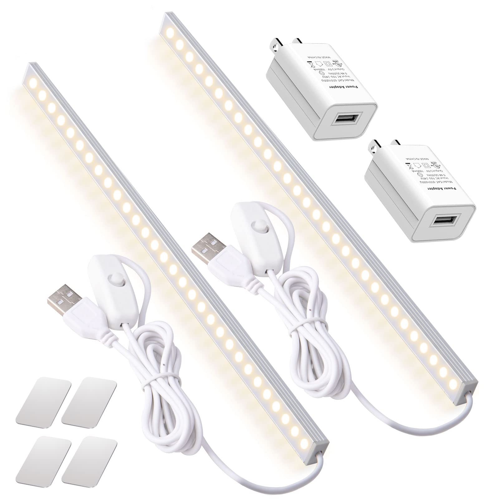 DWEPTU 2Pack LED Under Cabinet Light Bar with USB 12", White