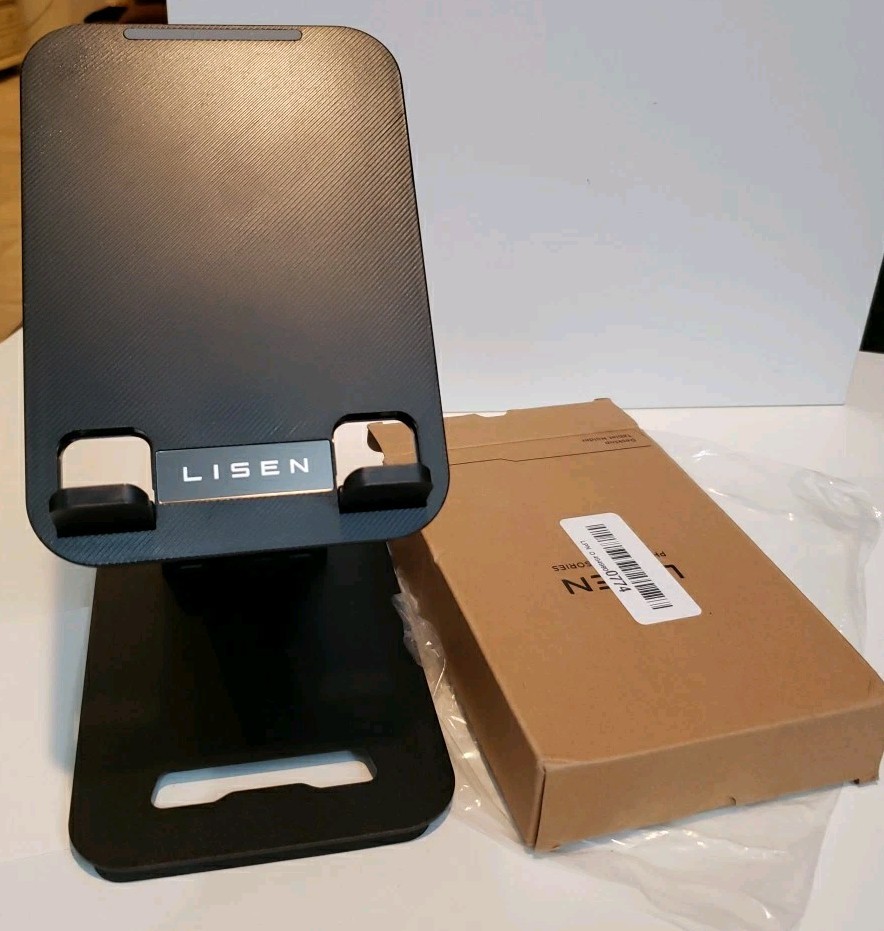 Desktop Tablet Holder Black Metal Rubber Lisen Holder 4.5w 6" Long Adjustable 