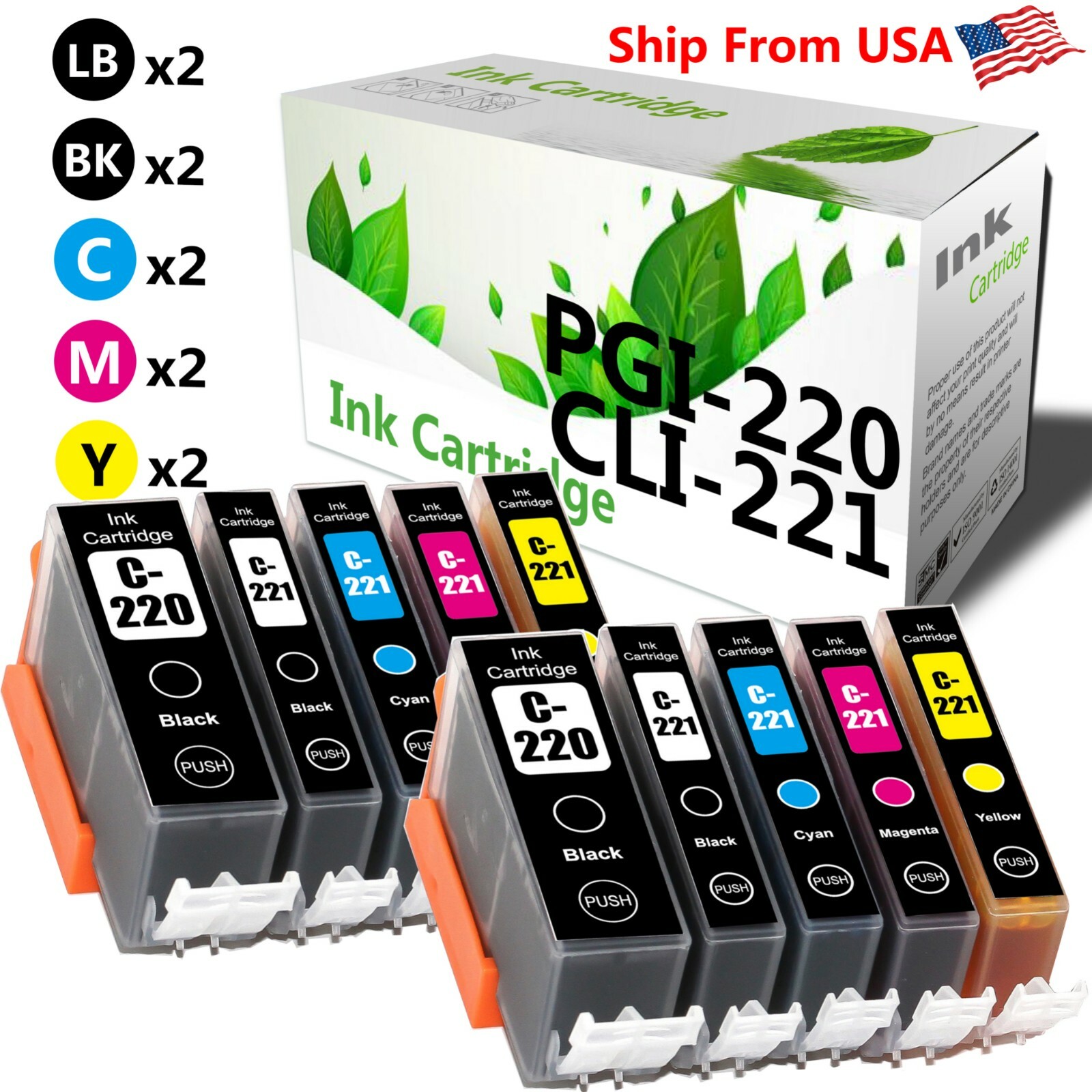 10 PK PGI-220 CLI-221 Ink Cartridge PIXMA MP620B MP630 MP640 MP640R