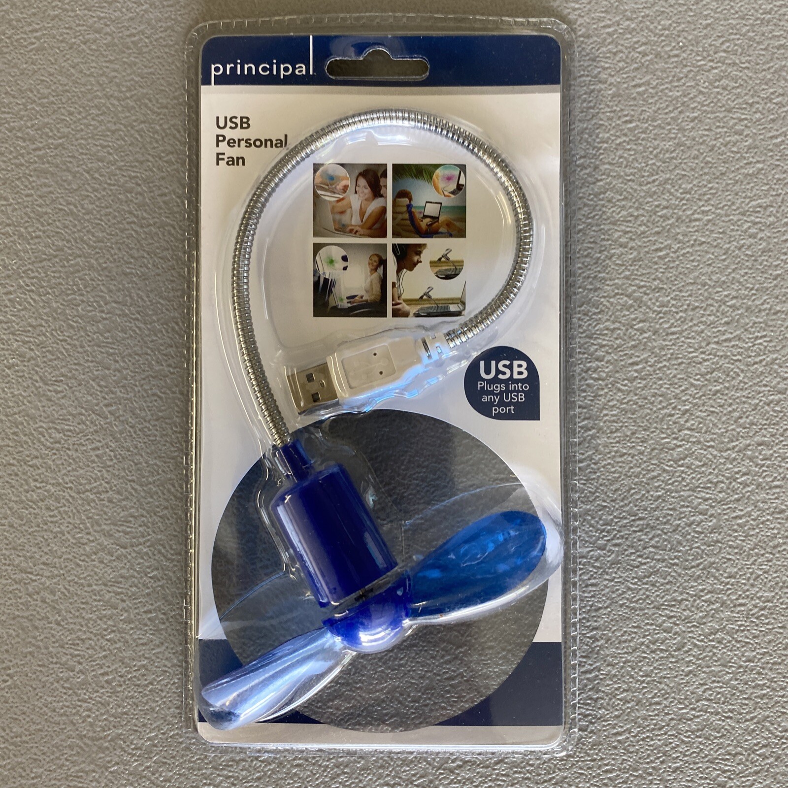 Dark Blue USB Personal Flexible Mini Cooler Fan by Principal, USB 1.1 or 2.0
