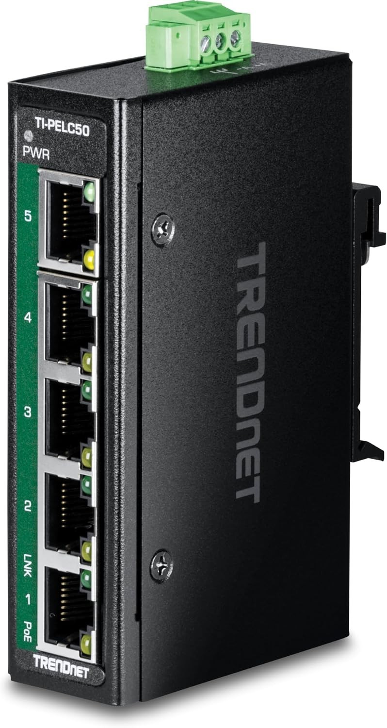TRENDnet TI-PELC50 5-Port Industrial Gigabit PoE+ DIN-Rail Switch - Open Box