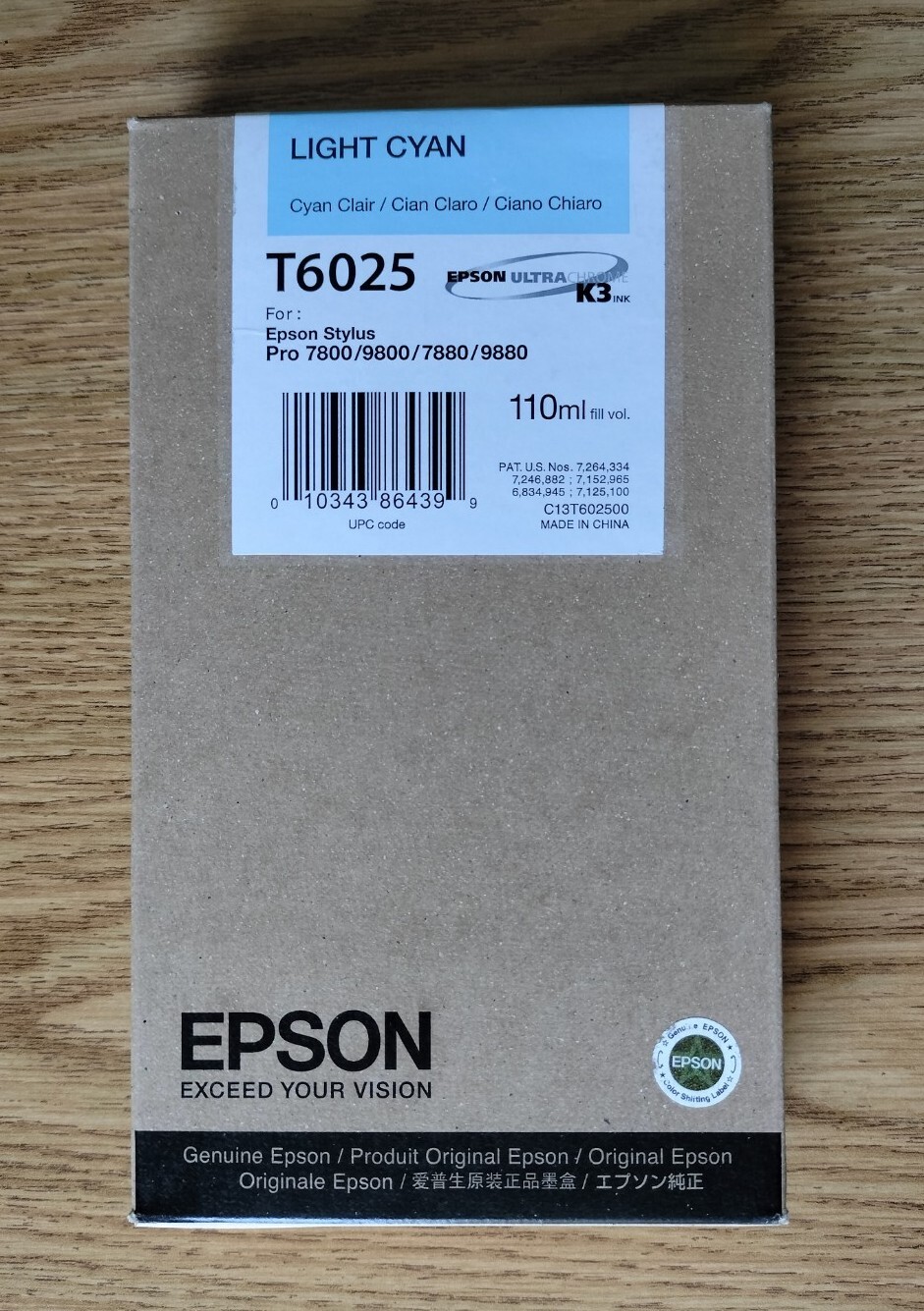 09-2019 NEW IN BOX GENUNE EPSON T6025 CYAN 110ml INK STYLUS 7880 9880 7800 9800