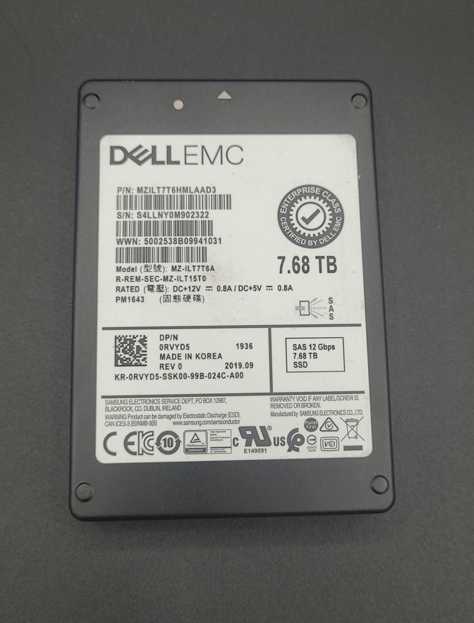 Samsung PM1643 DELL EMC 7.68TB SAS SSD 12Gbps 2.5in SSD - MZ-ILT7T6A