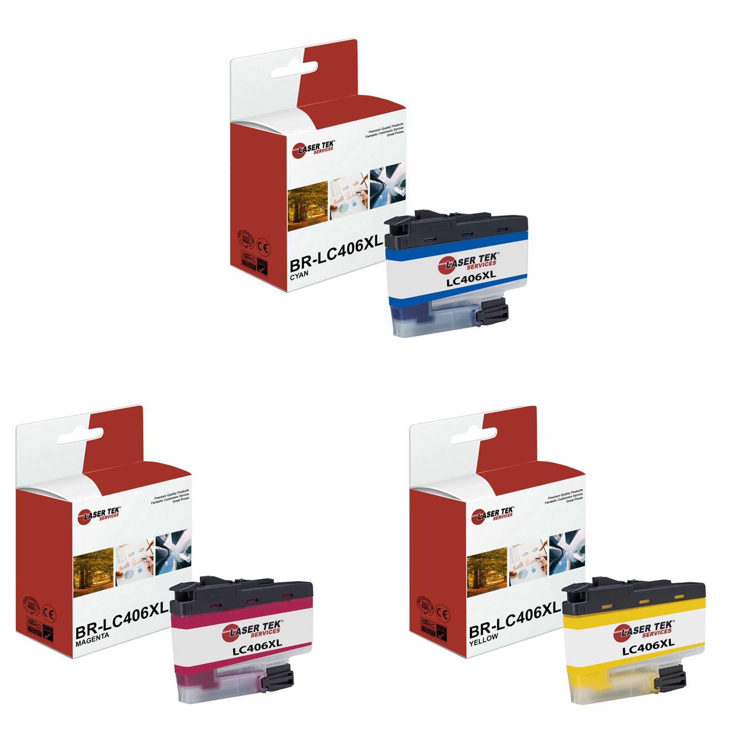 3Pk LTS LC406XL CMY HY Compatible for Brother MFC-J4335 J4345 Ink Cartridge