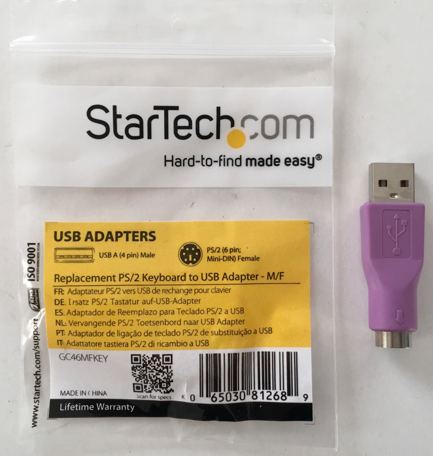 StarTech.com Replacement PS/2 Keyboard 6-Pin to USB Adapter M/F #GC46MFKEY - NEW