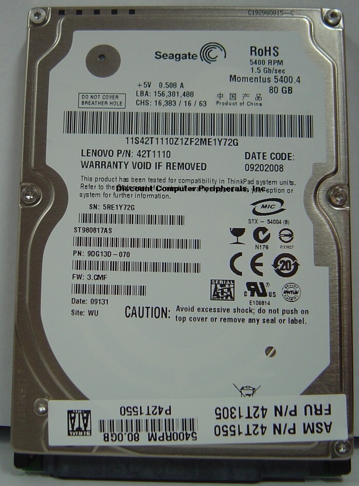 Seagate ST980817AS 80GB SATA 5400RPM 2.5in 9.5MM Hard Drive Tested Good
