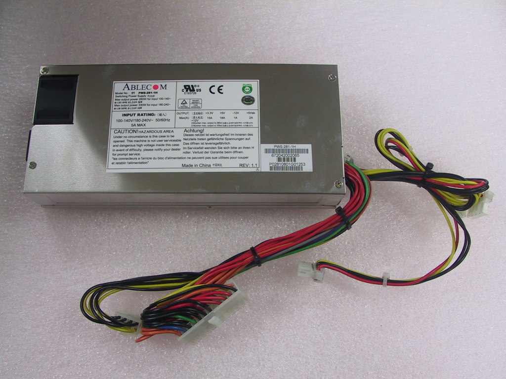 SuperMicro Ablecom PWS-281-1H 100-240V 50-60Hz 5A 280W Power Supply