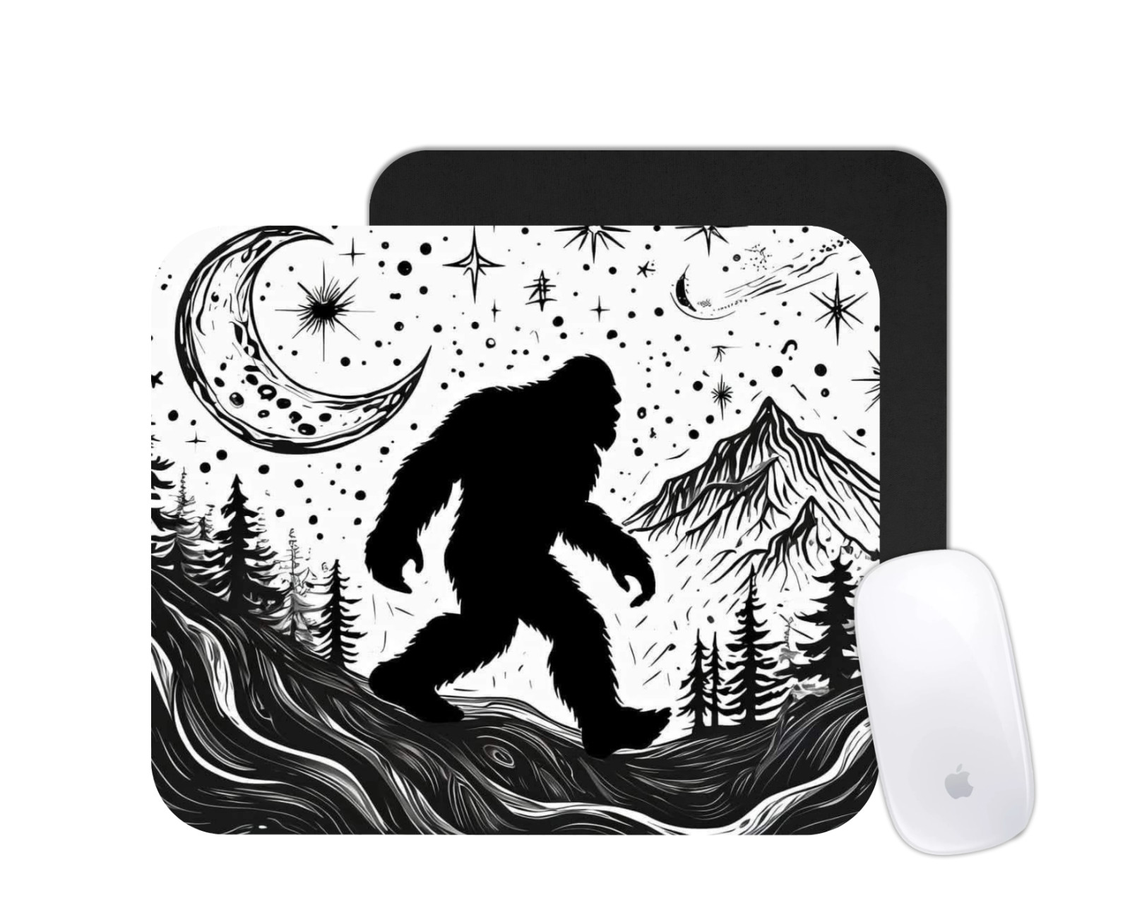 Sasquatch Black & White Mouse Pad – Funny Bigfoot Desk Mat
