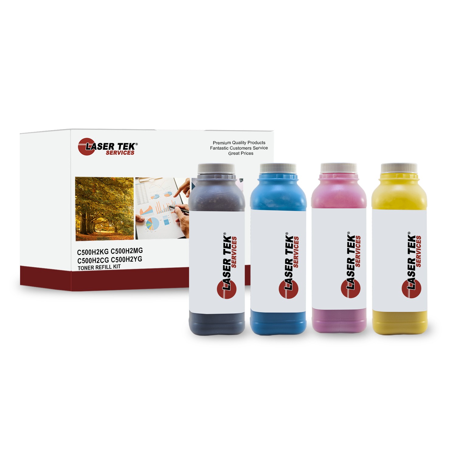 4Pk LTS C500 CMYK Toner Refill Kit Compatible for Lexmark C500 X500 X502