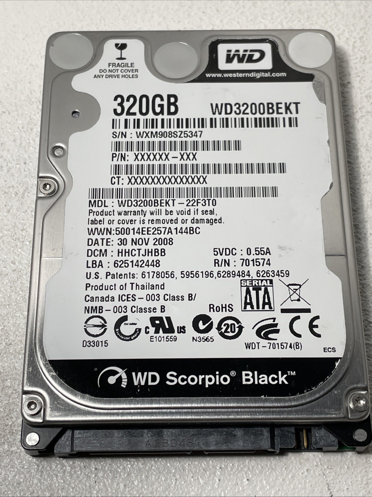Western Digital WD3200BEKT-22F3T0 320GB DCM: HANTJBBB