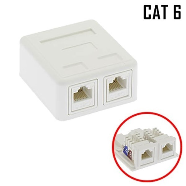 2 Port Cat6 RJ45 Network LAN Surface Mount Box with 2x Keystone Jack 8P8C White