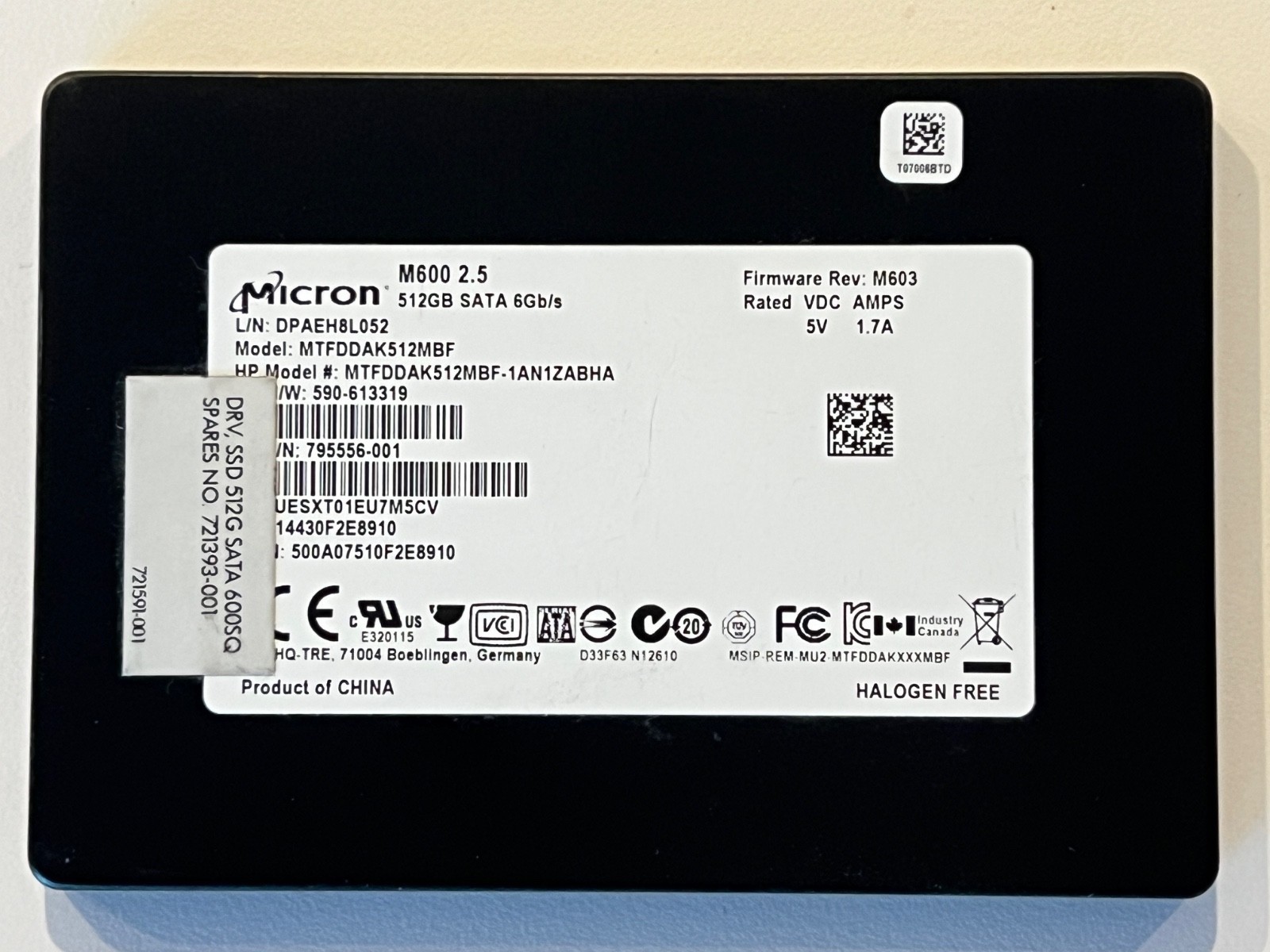 Micron M600 2.5" 512GB SSD SATA 6Gbps MTFDDAK512MBF - Health Status Good