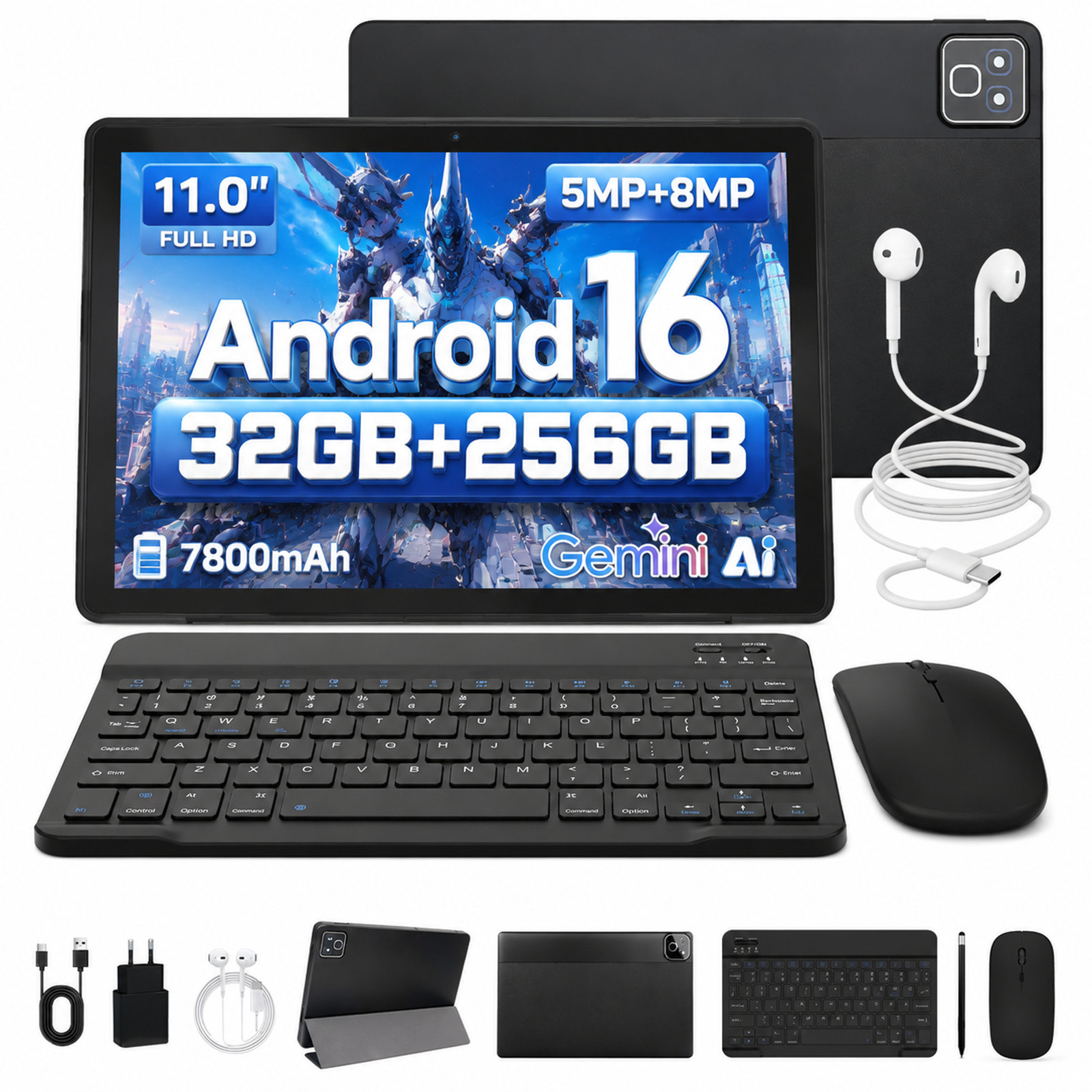 AEEZO 11" IPS FHD 1280*800 Touchscreen Tablet 32GB + 256GB 1TB (TF)  Android 16