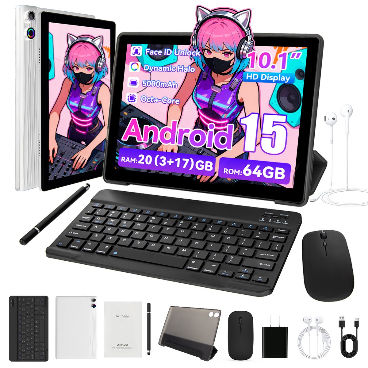 Tablet 10.1 inch Android 15IPS LCD 20(3+17)GB+64GB with Keyboard+Mouse+Stylus