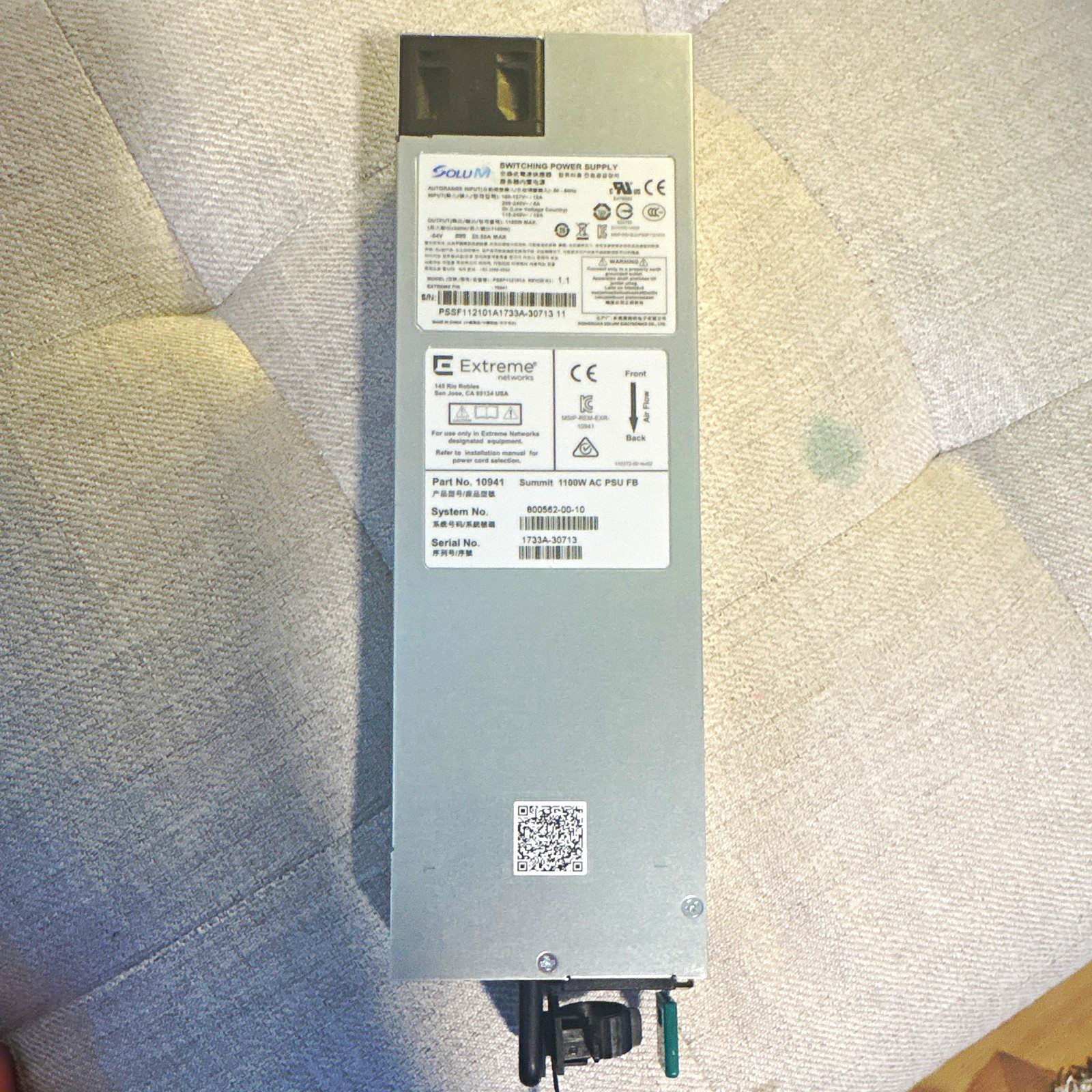 Extreme Networks Summit 1100W AC Power Supply Module PSU MPN 10941